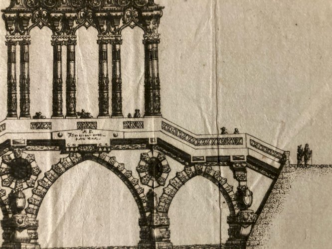 Gravure Pont Gothique  XVIIIe  1760 François Cuvilliés Architecture Estampe Art