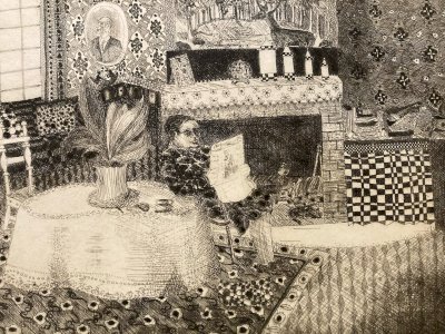 Gravure Portrait  Art Brut Naïf Ancien Ghislaine RATIER Etching Voisine Femme