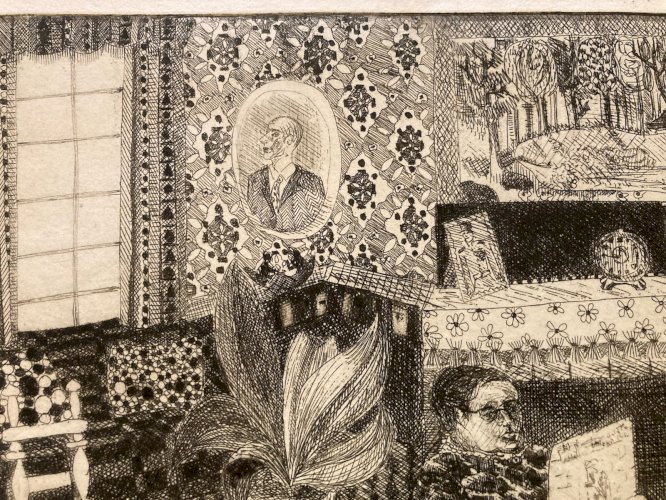 Gravure Portrait  Art Brut Naïf Ancien Ghislaine RATIER Etching Voisine Femme