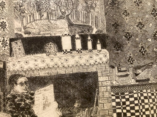 Gravure Portrait  Art Brut Naïf Ancien Ghislaine RATIER Etching Voisine Femme