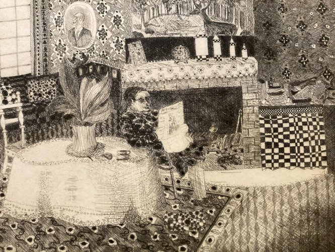 Gravure Portrait  Art Brut Naïf Ancien Ghislaine RATIER Etching Voisine Femme