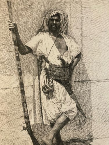 Gravure Portrait Boulian XIXe Orientalisme Orientaliste Maghreb Maroc Tunisie