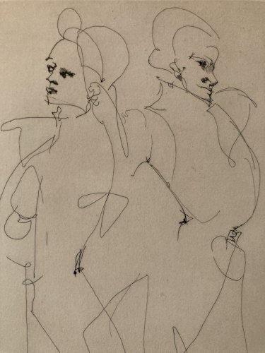 Gravure Portrait Couple Leonor Fini Expressionnisme Expressionniste 1970