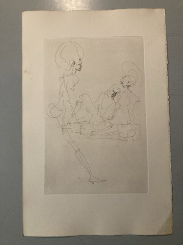 Gravure Portrait Squelette Leonor Fini Expressionnisme Expressionniste 1970 Art