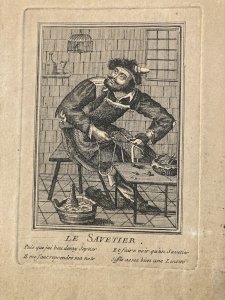 Engraving Portrait 18th Century Cobbler Shoemaker Old Profession Shoe