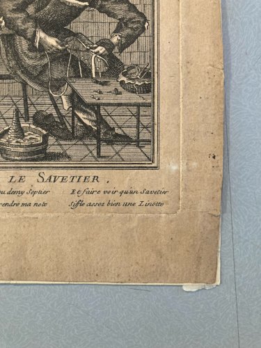 Gravure Portrait  XVIIIe Cordonnier Savetier Vieux Métier Chaussure Etching Old