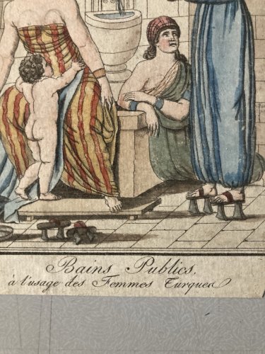 Gravure Portrait  XVIIIe Grasset 1780 Femme Bain Turque Costume Monde Art