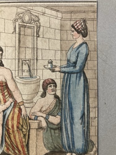 Gravure Portrait  XVIIIe Grasset 1780 Femme Bain Turque Costume Monde Art