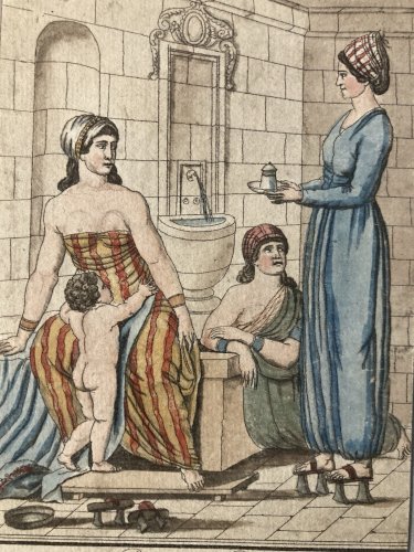 Gravure Portrait  XVIIIe Grasset 1780 Femme Bain Turque Costume Monde Art