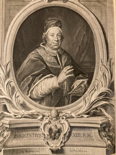 Gravure Portrait  XVIIIe Pape Innocent XIII Jakob Frey 1722 Portrait Religion