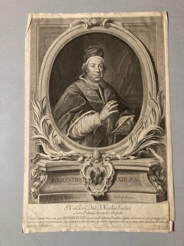 Gravure Portrait  XVIIIe Pape Innocent XIII Jakob Frey 1722 Portrait Religion