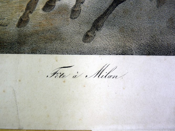 Gravure rehaussée couleurs XIX° FÊTE à MILAN - NAPOLEON d'après Aubry, Ch. Motte
