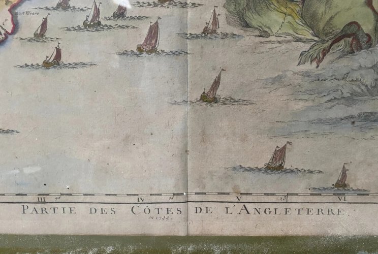 Gravure réhaussée d'une partie des cotes d'AngleterreXIX siècle