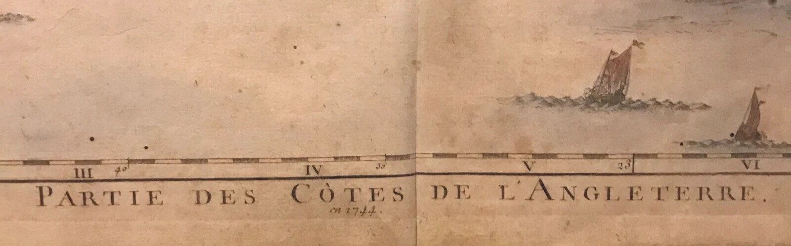 Gravure réhaussée d'une partie des cotes d'AngleterreXIX siècle