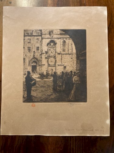 Gravure Rue Animé Tavik Frantisek SIMON Art Estampe Cloitre Sainte Agnes Prague