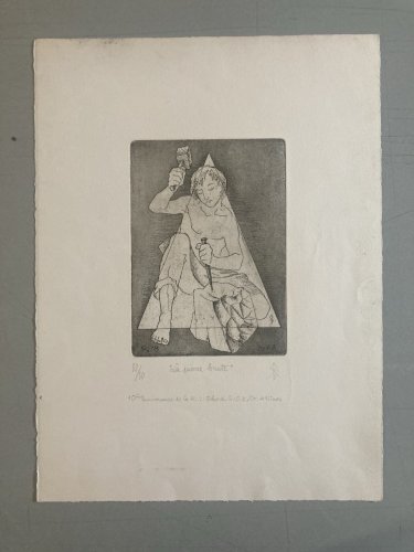 gravure  Signé A Identifier 1980 XXe Art Tailleur De Pierre Brut 1980