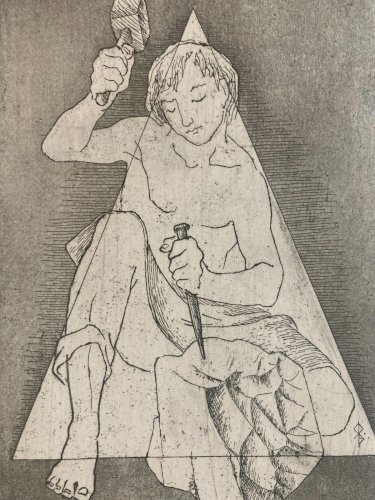 gravure  Signé A Identifier 1980 XXe Art Tailleur De Pierre Brut 1980