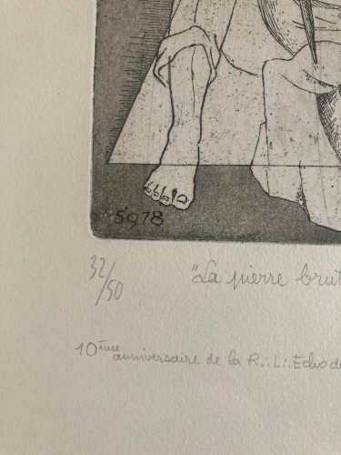 gravure  Signé A Identifier 1980 XXe Art Tailleur De Pierre Brut 1980