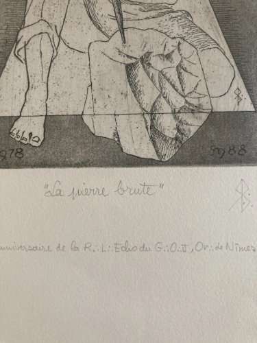 gravure  Signé A Identifier 1980 XXe Art Tailleur De Pierre Brut 1980
