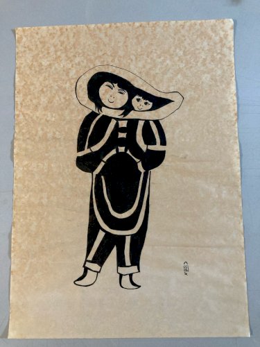 Gravure Signé Young Woman Art Inuit Native Esquimau 1959  Shekoaloak XXe