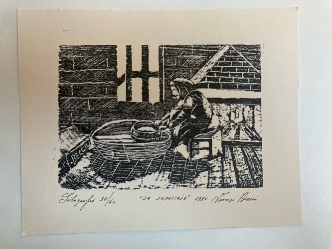 Gravure Silografie Gravure A Identifier Femme Vladimir Bacciu Art 1980