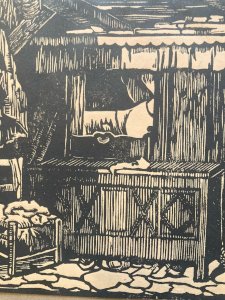 Gravure Sur Bois Encre Etching Maison Chaise Meuble 1930 À Identifier Art XXe