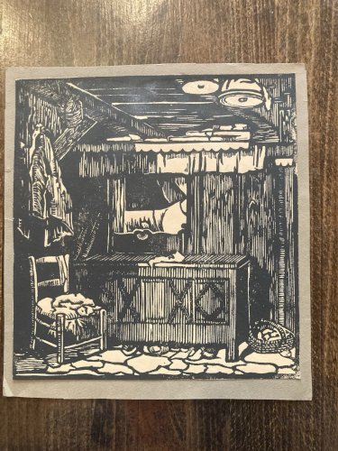 Gravure Sur Bois Encre Etching Maison Chaise Meuble 1930 À Identifier Art XXe