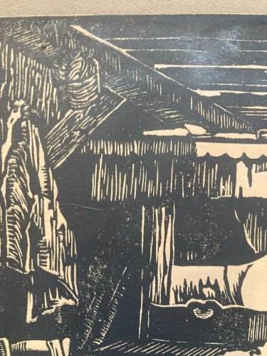 Gravure Sur Bois Encre Etching Maison Chaise Meuble 1930 À Identifier Art XXe