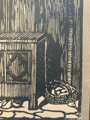 Gravure Sur Bois Encre Etching Maison Chaise Meuble 1930 À Identifier Art XXe