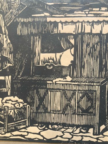 Gravure Sur Bois Encre Etching Maison Chaise Meuble 1930 À Identifier Art XXe