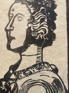 Gravure Sur Bois Encre Etching Portrait Femme Reine 1930 À Identifier Art XXe