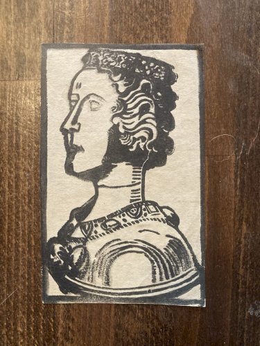 Gravure Sur Bois Encre Etching Portrait Femme Reine 1930 À Identifier Art XXe