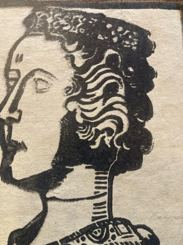 Gravure Sur Bois Encre Etching Portrait Femme Reine 1930 À Identifier Art XXe