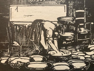 Gravure Sur Bois Encre Lavandière Lessive Paysan 1930 À Identifier Art XXe