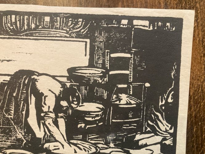 Gravure Sur Bois Encre Lavandière Lessive Paysan 1930 À Identifier Art XXe