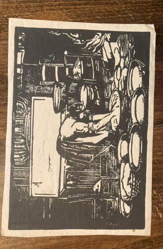 Gravure Sur Bois Encre Lavandière Lessive Paysan 1930 À Identifier Art XXe