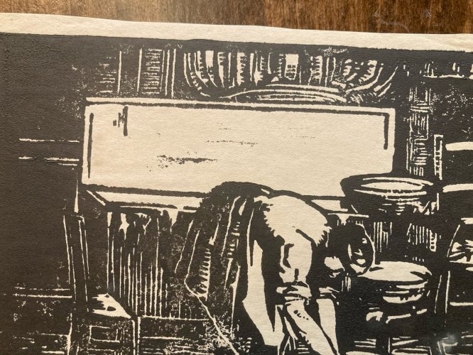 Gravure Sur Bois Encre Lavandière Lessive Paysan 1930 À Identifier Art XXe