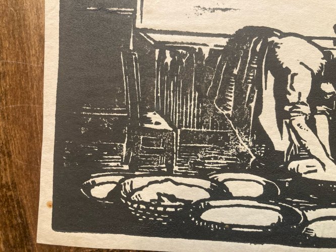 Gravure Sur Bois Encre Lavandière Lessive Paysan 1930 À Identifier Art XXe