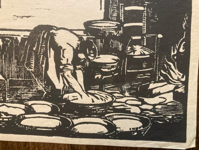 Gravure Sur Bois Encre Lavandière Lessive Paysan 1930 À Identifier Art XXe