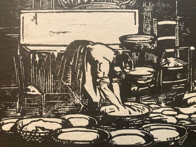 Gravure Sur Bois Encre Lavandière Lessive Paysan 1930 À Identifier Art XXe