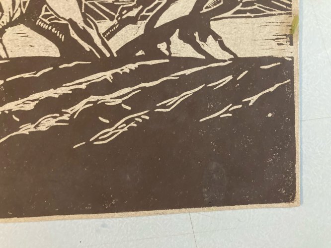 Gravure Sur Bois Encre Paysage Vache Bœuf Paysan 1930 À Identifier Art XXe