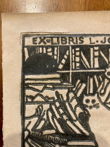Gravure Sur Bois Félix VALLOTTON Ex Libris Joly Chats Et Livres Ancien Art