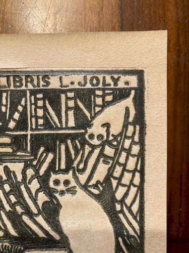 Gravure Sur Bois Félix VALLOTTON Ex Libris Joly Chats Et Livres Ancien Art