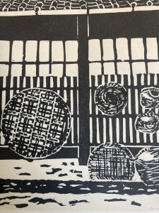 Black and White Wood Engraving Japan Signed Art to Identify Signed 20th Century