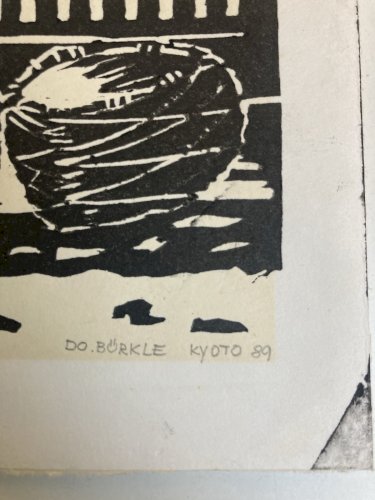 Gravure Sur Bois Noir Et Blanc Japon  Signé Art À Identifier Signé XXe