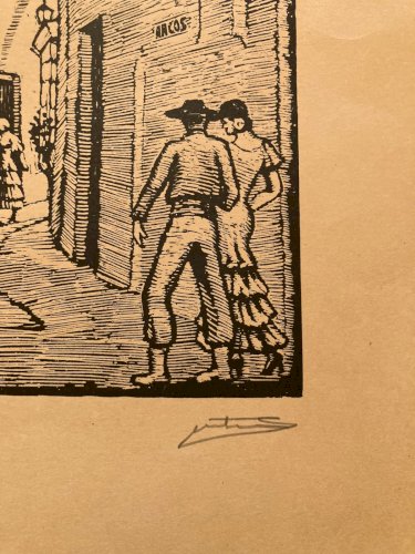 Gravure Sur Bois Papier Juan CASTELLS MARTI Andalousie Espagne Flamenco