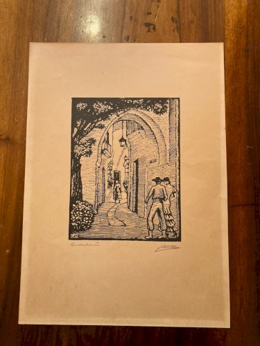 Gravure Sur Bois Papier Juan CASTELLS MARTI Andalousie Espagne Flamenco