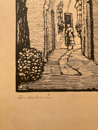 Gravure Sur Bois Papier Juan CASTELLS MARTI Andalousie Espagne Flamenco