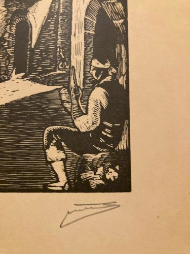 Gravure Sur Bois Papier Juan CASTELLS MARTI Aragon Espagne Art Ancien XXe