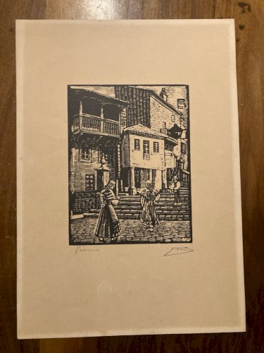 Gravure Sur Bois Papier Juan CASTELLS MARTI Galice Espagne Art Ancien XXe